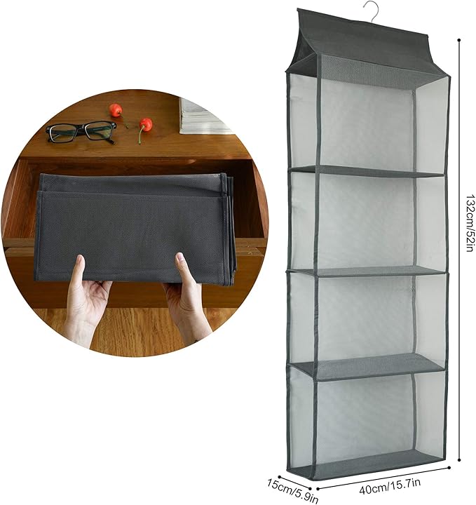 Closet Handbag Purse Holder, Space Saving Hanging Handbag Storage Tote Bag Organizer Holder with 4 Large Heavy-Duty Mesh Shelves for Wardrobe Closet(Gray)-NeatNest