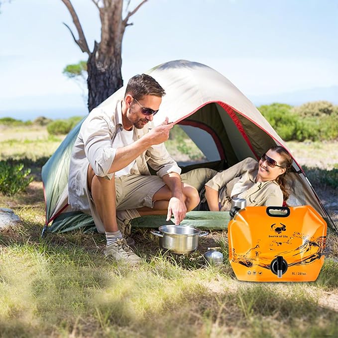 Collapsible 8L Water Storage Bag, BPA-Free Portable Folding Water Jug with Adjustable Faucet, Leakproof Emergency Water Bag for Camping, Hiking, Riding, Outdoor Sport (Orange, 1)-NeatNest