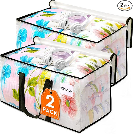 HomeHacks Clear Moving Bags Heavy Duty 2 Pack, Storage Bags with Zipper, Extra Thick Handles & Waterproof Packing Boxes for Moving, Camping, Home Organization 76L/20Gal (28.7"x11.8"x13.8")-NeatNest