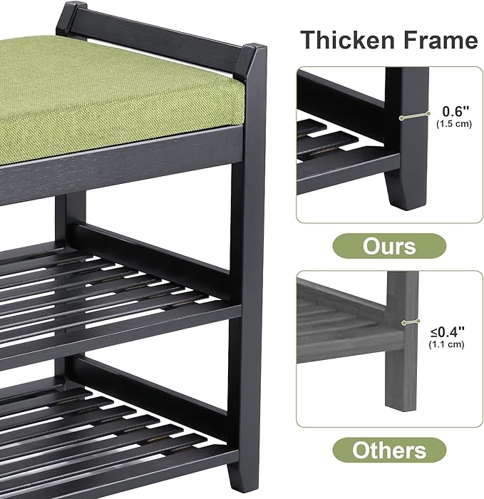 Shoe Rack Bench with Storage 27.6 in, Black Shoe Storage Bench with Cushion for Entryway, Hallway, Bedroom, Living Room-NeatNest