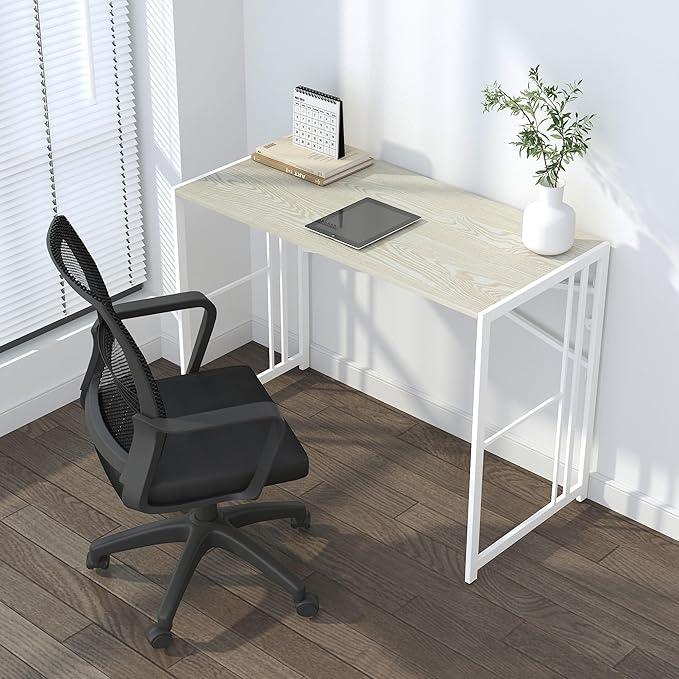 40 inch Folding Desk, Writing Gaming Computer Camping Desk, No Assembly Required Home Office Table, Natural and White-NeatNest