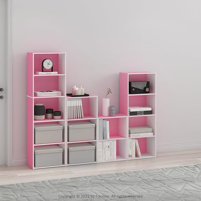 Furinno Luder Bookcase / Book / Storage, 4-Tier, Pink/White-NeatNest