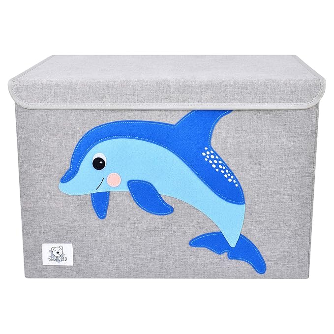 CLCROBD Foldable Large Kids Toy Chest with Flip-Top Lid, Collapsible Fabric Animal Toy Storage Organizer/Bin/Box/Basket/Trunk for Toddler, Children and Baby Nursery (Dolphine)-NeatNest