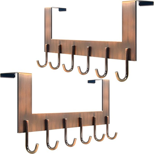 WEBI Over The Door Hooks for Hanging Clothes,Door Hanger,Over The Door Towel Rack,Over The Door Coat Rack Door Coat Hanger,6 Hooks for Hanging Towels,Hats,Back of Bathroom,Antique Copper,2 Packs