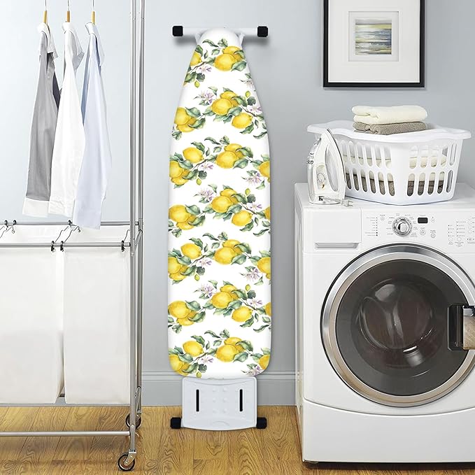 Extra Thick Ironing Board Cover and Pad, Summer Lemon 15x54 Ironing Board Cover, Resist Scorching and Staining,Elastic Edges,Watercolor Plant Fruit Art