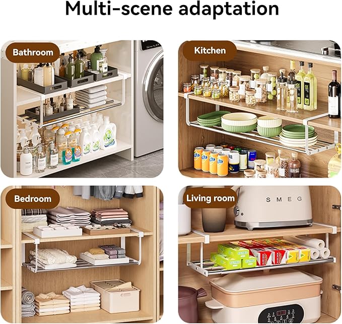 Expandable Shoe Rack Organizer - Adjustable Shoe Rack & Under Cabinet Shelf - for Shoe or Clothing Storage and Organization, Under Shelf Storage (Stainless,1Pcs)-NeatNest