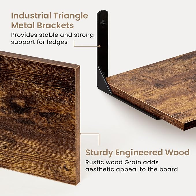 Fun Memories Deep Floating Shelves, 36W x 8D Floating Shelves Set of 2, Wall Mounted Shelf with Metal Brackets, Rustic Wood Wall Shelf for Bathroom, Kitchen and Living Room, Rustic Brown-NeatNest