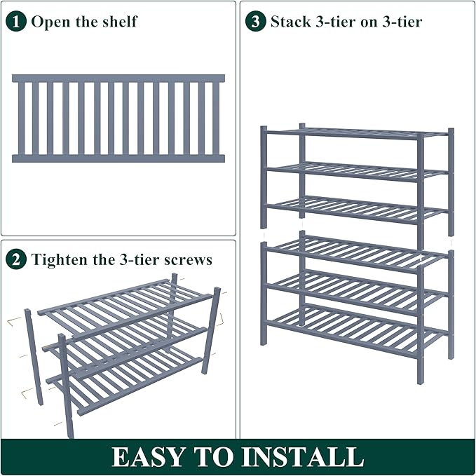 Smiry Bamboo Shoe Rack for Closet, 6 Tier Wooden Stackable Shoe Organizer, Free Standing Shoes Storage Shelf for Entryway, Front Door Entrance, Grey-NeatNest