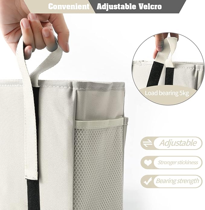 Bunk Bed Organizer, Bedside Caddy Hanging Bed Organizer Storage Bag with 4 Pockets and 2 Hooks, for College Dorm Rooms Bed, Hospital Bed, Baby Bed Rails, 600D Oxford Cloth (Beige)-NeatNest