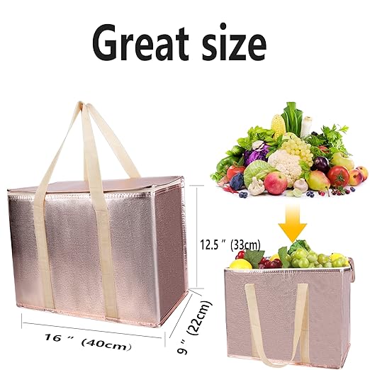 insulated picnic bag extra cooler Grocery shopping bags, Reusable, Heavy Duty, zipped zipper,Collapsible,tote,for men,women,for car,Recycled Golden XL-Large-NeatNest