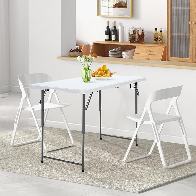 GYMAX Folding Table, 4FT Portable Plastic Picnic Table with 3 Adjustable Height & Handle, Fold-in-Half 330LBS Heavy Duty Foldable Table for Indoor Outdoor Party, Wedding, Camping, Dining-NeatNest