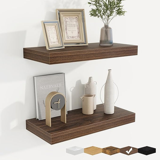 fuqing Floating Shelves for Wall, Bathroom Shelf Wall Mounted for Storage, Shelves with Invisible Bracket for Bedroom, Kitchen, Living Room, Farmhouse Small Book Shelf, 16 Inch Set of 2, Walnut-NeatNest