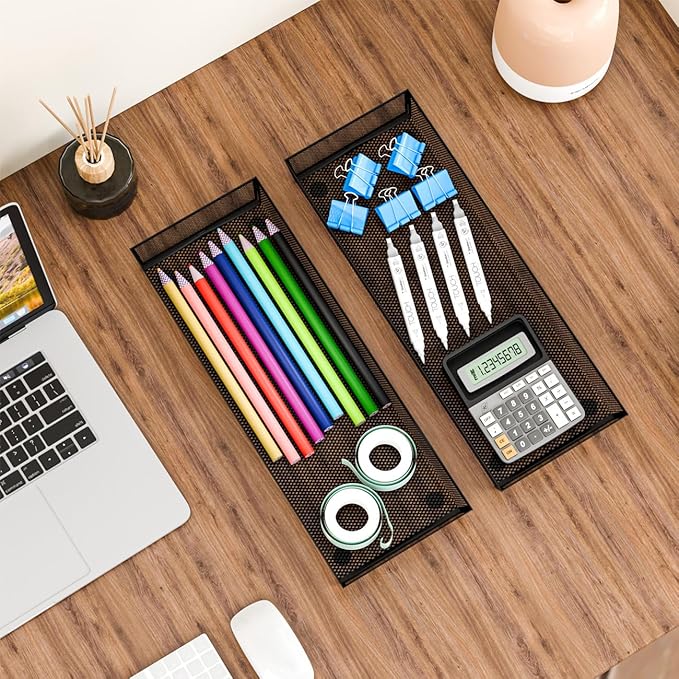 BYCY Silverware Drawer Organizer, Mesh Utensil Organizer for Kitchen Storage, Black Steel Metal Mesh Tray for Flatware Fork Spoon Knife… (15 * 6-4P-Black)-NeatNest