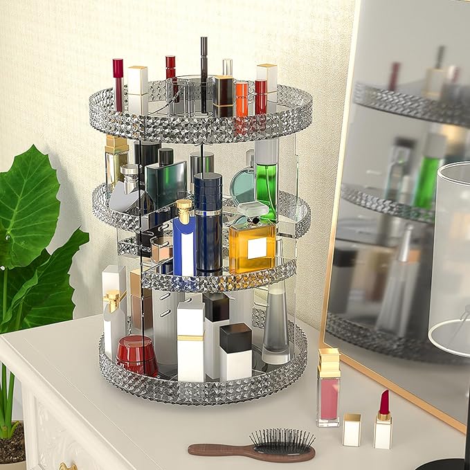 360 Degree Rotating Makeup Organizer, Extra Large Capacity Cosmetic Storage Unit, Removable DIY 7 Layers Skincare Organizer, Acrylic Beauty Perfume Organizer for Vanity Countertop (Gray)-NeatNest