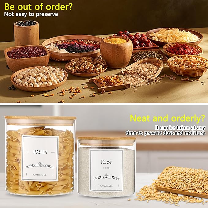 Brown Sugar Container- Cookie Jar (64oz/102oz) Set of 2-Large Glass Jar With Lid- Glass Jars Kitchen Canisters With Airtight Bamboo Lids- Food Storage Containers For Flour Sugar Cereal, Egg-NeatNest