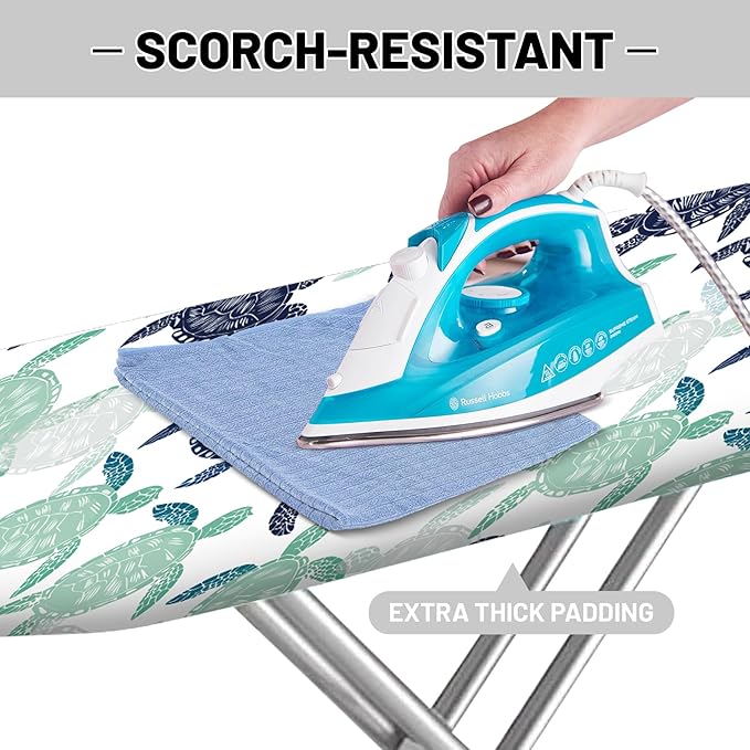 Extra Thick Ironing Board Cover and Pad, Sea Turtle 15x54 Ironing Board Cover, Resist Scorching and Staining,Elastic Edges,Nautical Coral Starfish Coastal Beach Theme Blue