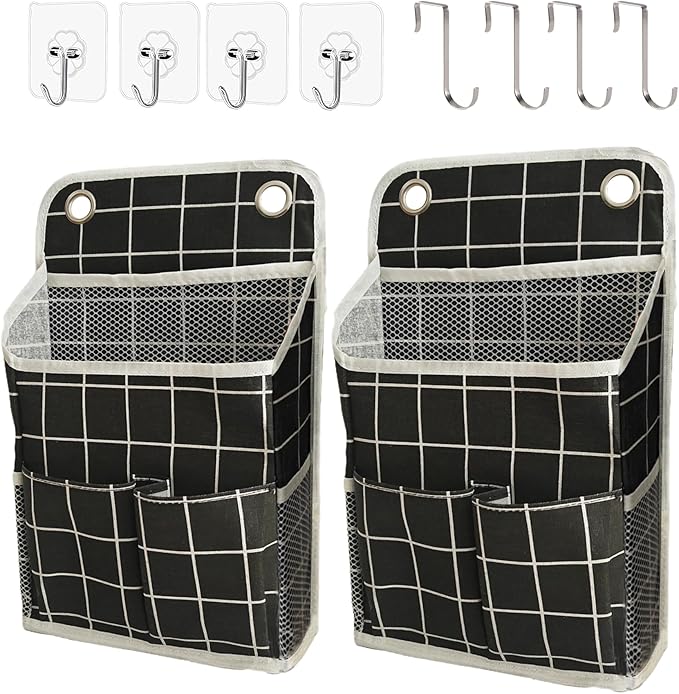 Hanging Basket for Organizing, Wall Organizer with Pockets and Over The Door Organizer，Can for Home, Closet, Office and Camper (Black Grid2)-NeatNest