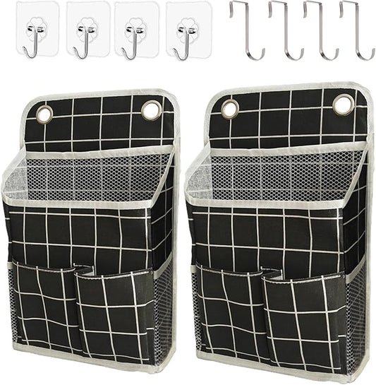 Hanging Basket for Organizing, Wall Organizer with Pockets and Over The Door Organizer，Can for Home, Closet, Office and Camper (Black Grid2)-NeatNest