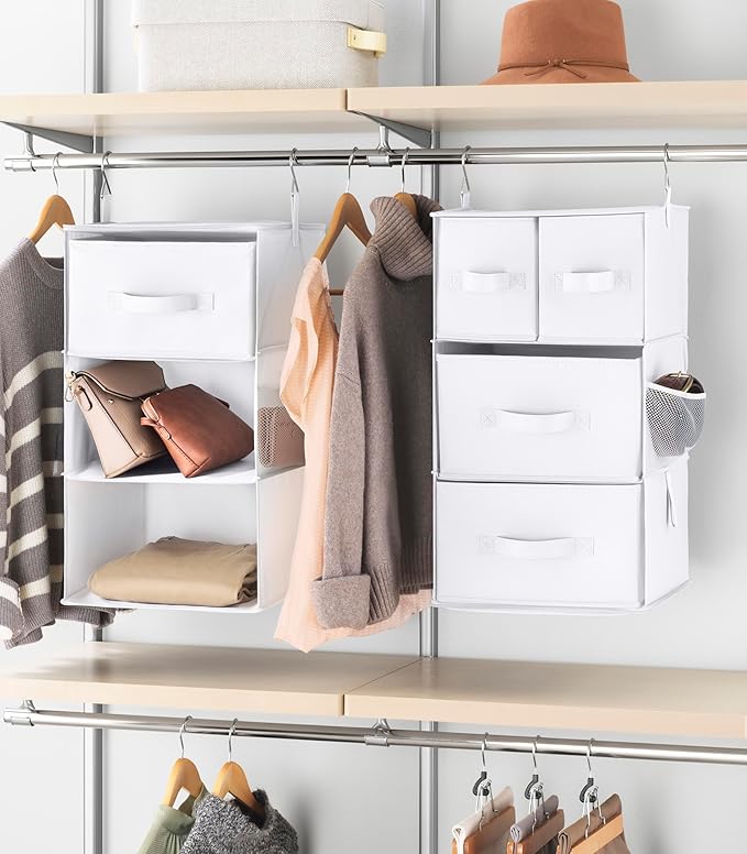 Whitmor Multi-Functional Hanging Organizer with Drawer Inserts- 5 Section - Closet Organizer - White-NeatNest