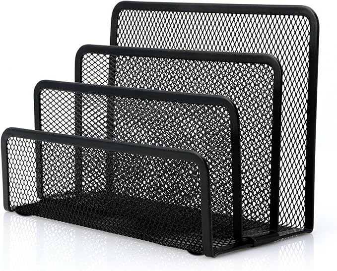 Desk Mail Organizer, File Holder Letter Sorter with 3 Vertical Upright Metal Mesh Compartments Document, Filing, Folders, Mail, Paper Organizer for Home or Office Desktop (1PCS)