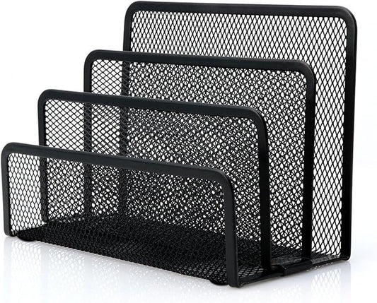 Desk Mail Organizer, File Holder Letter Sorter with 3 Vertical Upright Metal Mesh Compartments Document, Filing, Folders, Mail, Paper Organizer for Home or Office Desktop (1PCS)