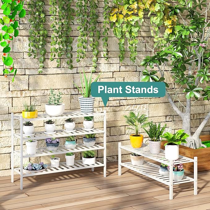 Long Shoe Rack for Entryway,Shoe Organizer for Hallway Closet, Bamboo Wood Shoe Racks for Indoor Outdoor (White, 2-Tier Long)-NeatNest
