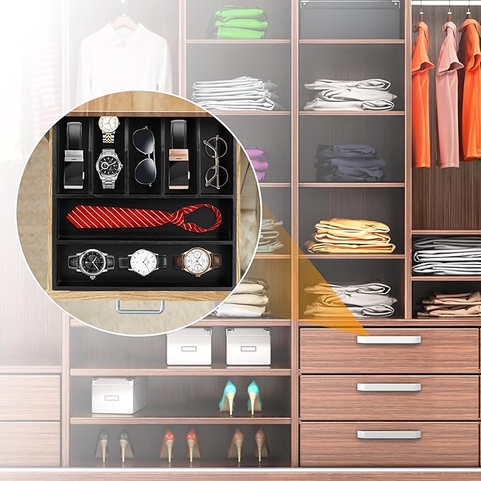 Bellsal Bamboo Silverware Drawer Organizer, Utensil Kitchen Drawer Organizer, Utensil Holder Cutlery Tray with Grooved Drawer Dividers for Kitchen Utensils and Flatware Bedroom Office (7 Slot, Black)-NeatNest