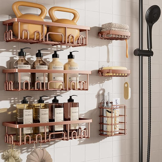 Veken Shower Caddy 6-Pack, No Drilling & Rustproof, Waterproof Adhesive Shelves Rack with Soap Holder, Large Capacity Bathroom Organizers and Storage, Wall-Mounted Kitchen & Home Decor-NeatNest