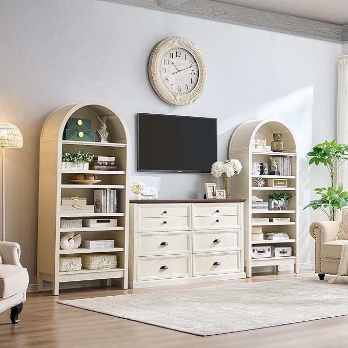 71" Tall Arched Shoe Storage Cabinet, 7 Tiers 28 Pairs Wooden Shoe Rack with 3 Adjustable Shelves, Freestanding Shoe Closet Shelf Organizer for Entryway, Hallway, Living Room (Antique White)-NeatNest