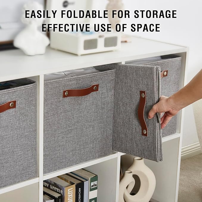 Collapsible Fabric Storage Cube Bins with 2 Reinforced PU Handles, Foldable Storage Organizer Baskets for Closet, Shelves, Living Room | 13"x13"x13", 4 Pack, Full Gray-NeatNest