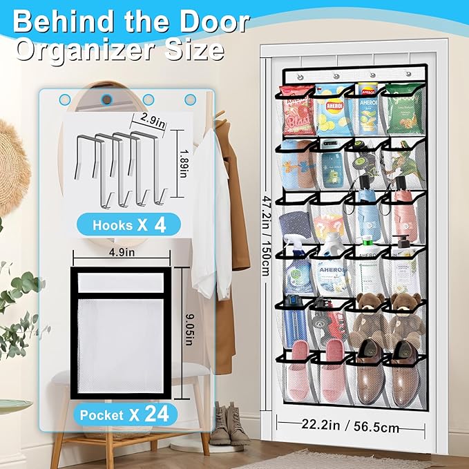 Aheroi Over the Door Shoe Organizer, 24 Pockets Mesh Shoe Organizer Door Hanger, Large Hanging Shoe Rack Holds Up to 40 lbs, Closet Shoe Behind Door Shoe Rack, Durable Shoe Storage Hanging Bag