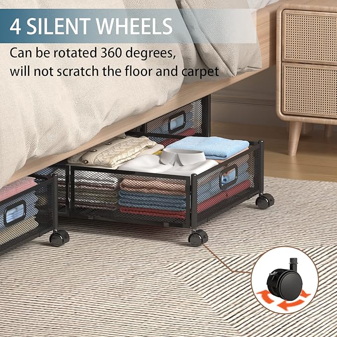 Foldable Bedroom Storage Organization with Handles - Under Bed Storage Containers with Wheels - Bins Drawer for Clothes, Blankets and Shoes-NeatNest