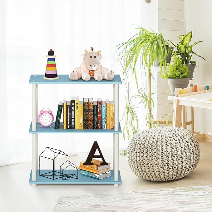 Furinno Turn-N-Tube 3-Tier Compact Multipurpose Shelf Display Rack, Light Blue/White-NeatNest