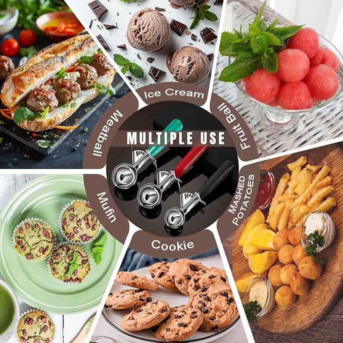 Cookie Scoop Set, Ice Cream Scoop Set, Cookie Scoops for Baking, Multiple Size Large-Medium-Small Size Disher, Professional 18/8 Stainless Steel Cupcake Scoop-NeatNest