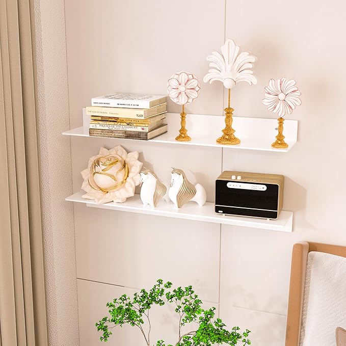 30 Inch White Floating Shelves for Wall Décor, Acrylic Storage Wall Shelf Holder, Wall Mounted Home Organizer Shelves with a Free Screwdriver, 2 Pack(30 Inch)-NeatNest