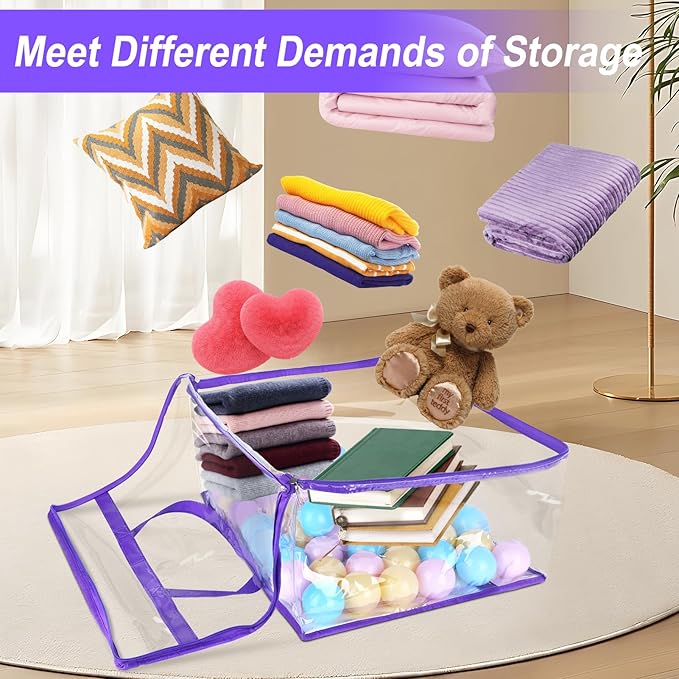 2 Pack Clear Zippered Storage Bags for Clothes, Closet Organizers and Storage Vinyl Bag for Bedding, Linen, Blankets, Comforters, Clothes & Toys Multi Purpose & Space Saver PVC Organizers-NeatNest