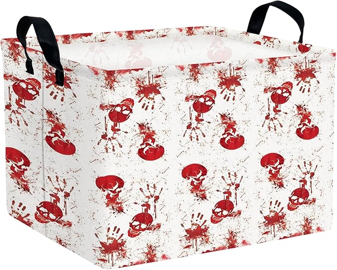 Halloween Basket Gift Terror Ghost Parties Decor Kid Trick or Treat Basket for Boys and Girls Rectangular Storage Bin Box (Blood Fingerprint)-NeatNest