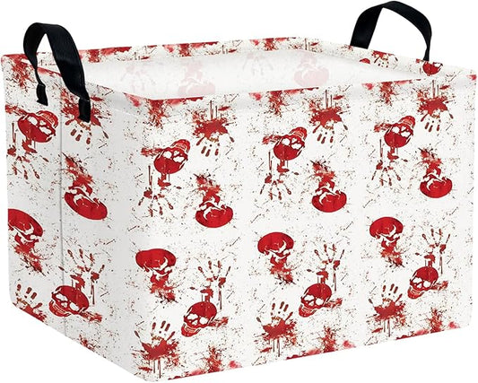 Halloween Basket Gift Terror Ghost Parties Decor Kid Trick or Treat Basket for Boys and Girls Rectangular Storage Bin Box (Blood Fingerprint)-NeatNest