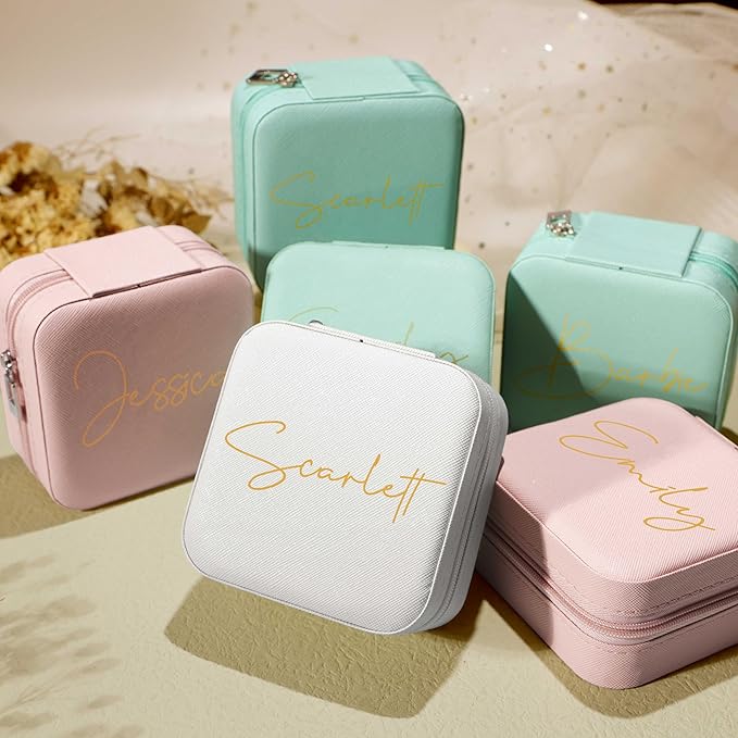 DayOfShe Personalized Name Jewelry Box College Dorm Essentials for Girls Graduation Gifts 2025, Leather Small Travel Jewelry Case for Wedding Gifts Bridesmaid Proposal Gifts-NeatNest