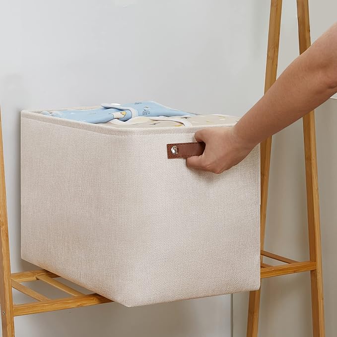 DULLEMELO Storage Baskets Large 16"x12"x12" Tall Rectangular Baskets Fabric Storage Bins for Organizing [1 Pack] Collapsible Linen Shelf Baskets for Clothes, Toys, Closet, Laundry (Beige)-NeatNest
