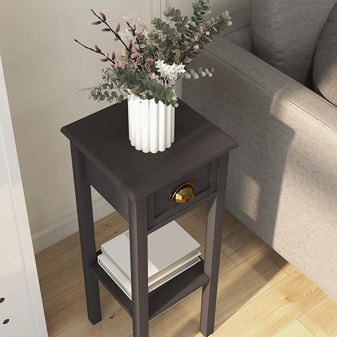 HOMCOM 2-Tier Side Table with Drawer, Narrow End Table with Bottom Shelf, for Living Room, Set of 1, Coffee