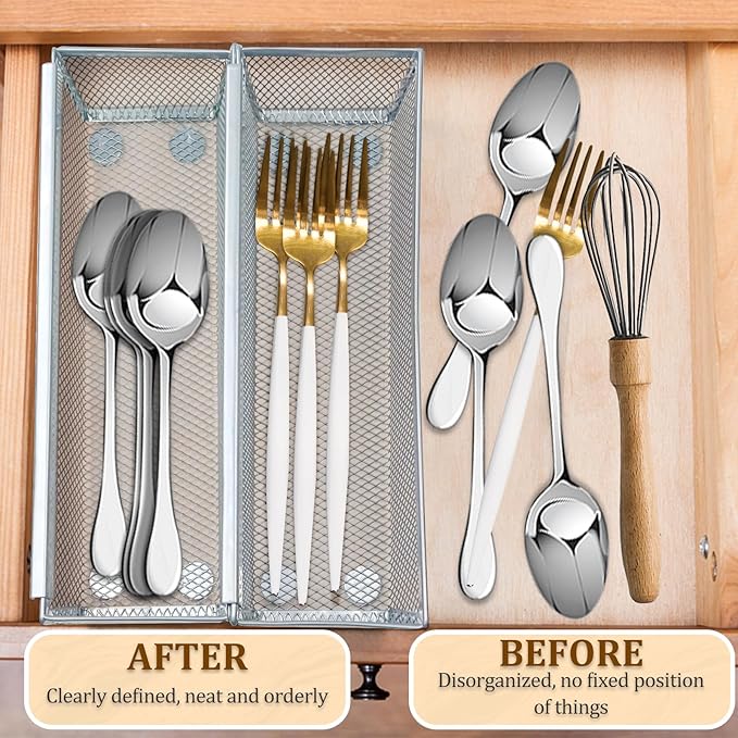 2PCS Drawer Organizer, Mesh Drawer Organizer with Interlocking Arm for Utensil, Cosmetic, Flatware, Pen (9 * 3 * 2 Inches, Grey)-NeatNest