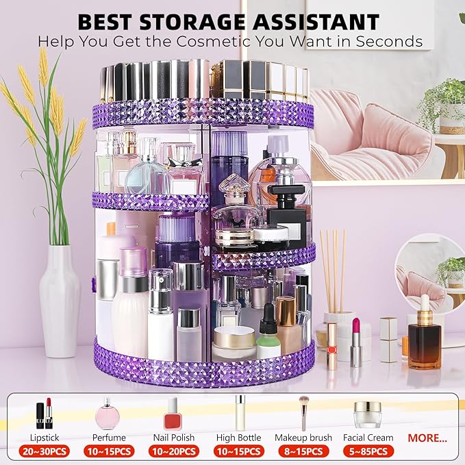360 Degree Rotating Makeup Organizer, Extra Large Capacity Cosmetics Organizer, Removable 7 Layers Skincare Organizers, Spinning Perfume Organizer, Dresser Organizer Countertop (Purple)-NeatNest