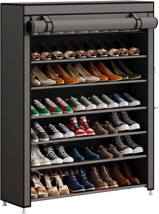 Calmootey 7 Tier Shoe Rack Organizer to Hold 35 Pairs, Portable Shoe Shelf with Nonwoven Fabric Cover for Closet Hallway, Bedroom, Entryway, Grey-NeatNest