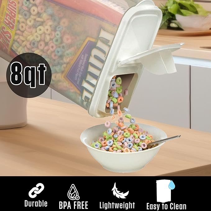 Buddeez Bulk Food Storage Container - 8 Quart All Purpose Clear & Large Pantry and Kitchen Organization and Storage - Cereal, Flour, Sugar, Rice Dispenser, EZ Grip Handle, EZ Pour Spout (White Lid)-NeatNest