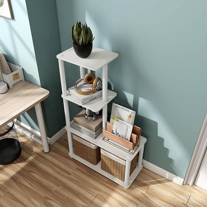 HOMES: Inside + Out Apexa Modern 4-Cube Ladder Shelving Units, Collectibles Display Shelves, Easy Assembly Standing Shelf, Home Storage Organizer for Living Room, Bedroom, Office, White