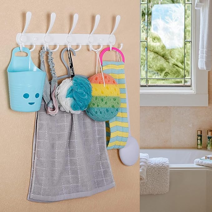 Coat Rack Wall Mounted,5 Tri Stainless Steel Coat Hook for Coat Hat Robes Towel in Mudroom Entryway (White, 2 Pack 5 Hook)-NeatNest