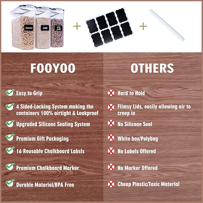 Cereal Containers Storage Set - 3 Piece Airtight Large Dry Cereal Container (135.2oz), BPA Free Dispenser Plastic Cereal Storage Containers with 16 Labels & Pen-NeatNest