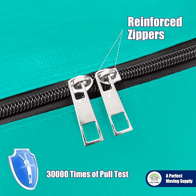 Cosy Family 4 Pack Heavy Duty Extra Large Moving Bags with Backpack Straps - Strong Handles & Zippers, Storage Totes For Space Saving, Fold Flat, Alternative to Moving Box, Aquamarine-NeatNest