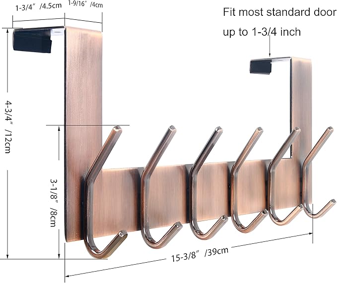 WEBI Over The Door Hooks for Hanging,Door Hanger,Over The Door Towel Rack,Over Door Coat Rack for Hanging Clothes,Towels,Antique Copper,2 Packs